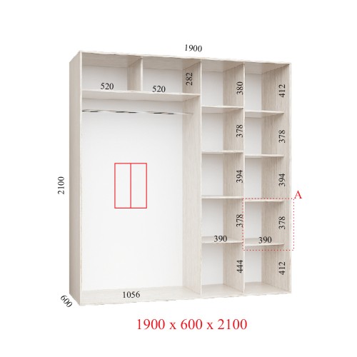 Шафа-купе 190х60х210 СТАНДАРТ - 2 фасади