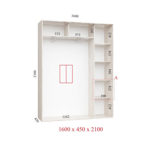 Шафа-купе 160х45х210 СТАНДАРТ - 2 фасади