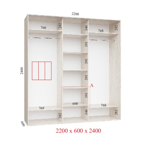 Шафа-купе 220х60х240 СТАНДАРТ - 3 фасади