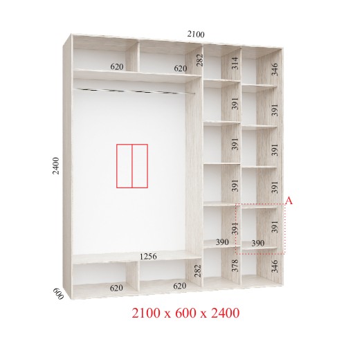 Шафа-купе 210х60х240 СТАНДАРТ - 2 фасади