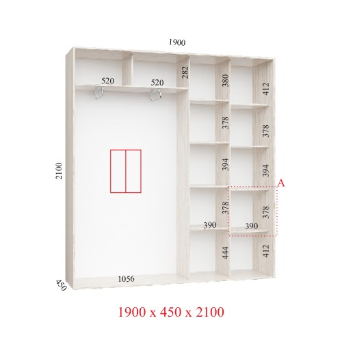 Шафа-купе 190х45х210 СТАНДАРТ - 2 фасади