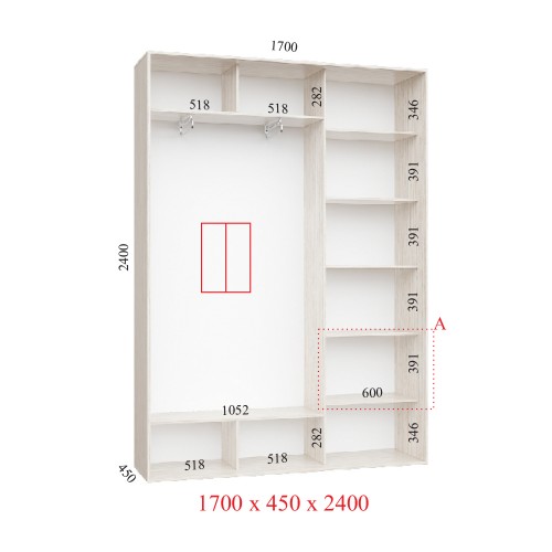 Шафа-купе 170х45х240 СТАНДАРТ - 2 фасади