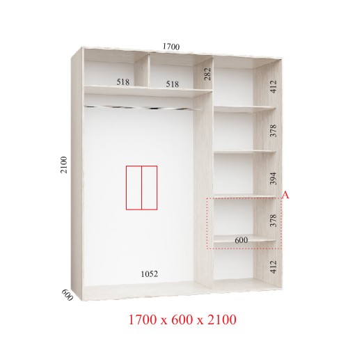 Шафа-купе 170х60х210 СТАНДАРТ - 2 фасади