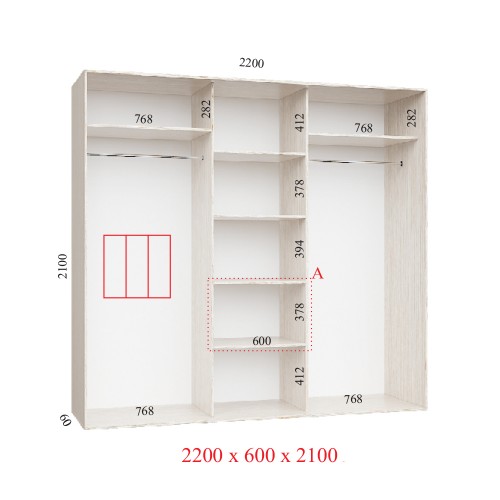Шафа-купе 220х60х210 СТАНДАРТ - 3 фасади