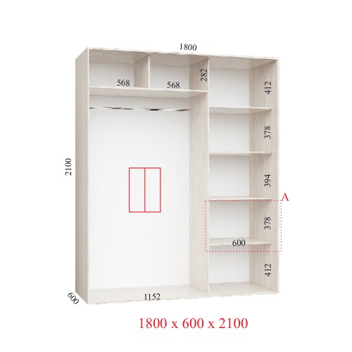 Шафа-купе 180х60х210 СТАНДАРТ - 2 фасади