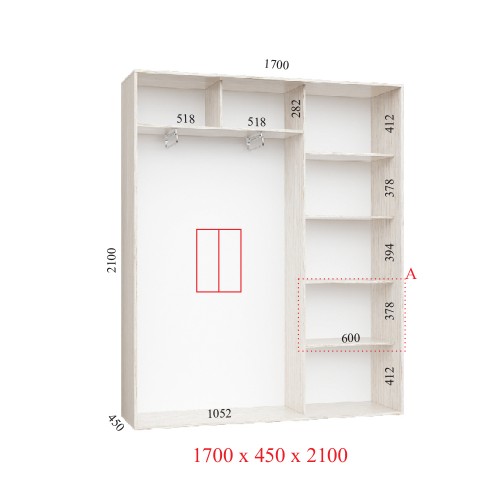 Шафа-купе 170х45х210 СТАНДАРТ - 2 фасади