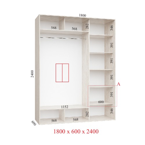 Шафа-купе 180х60х240 СТАНДАРТ - 2 фасади